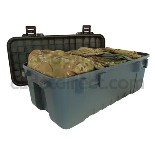 Storage Chest: Olive Drab Industrial Trunk with Grid Reinforced Lid