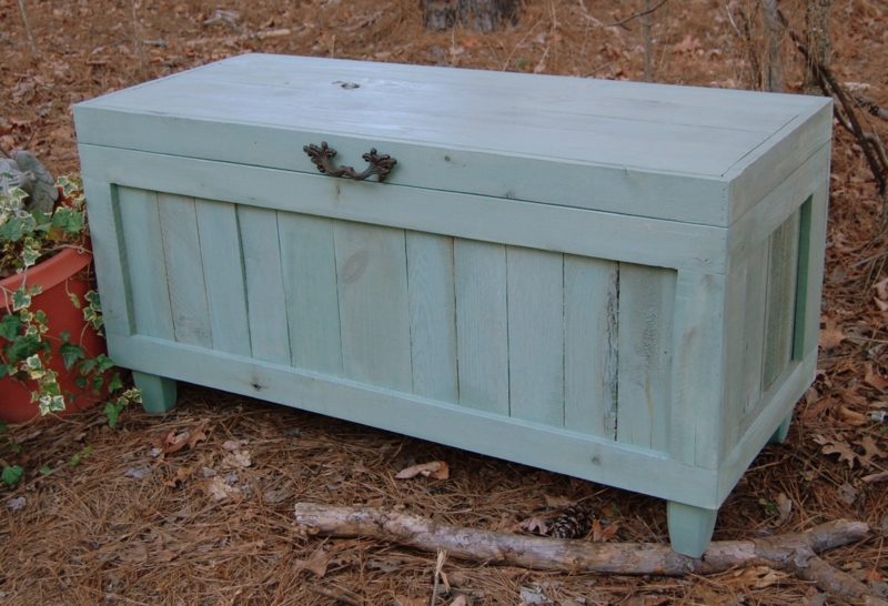 Storage Chest Sage Green Finish Vertical Slats Tapered Legs Rustic