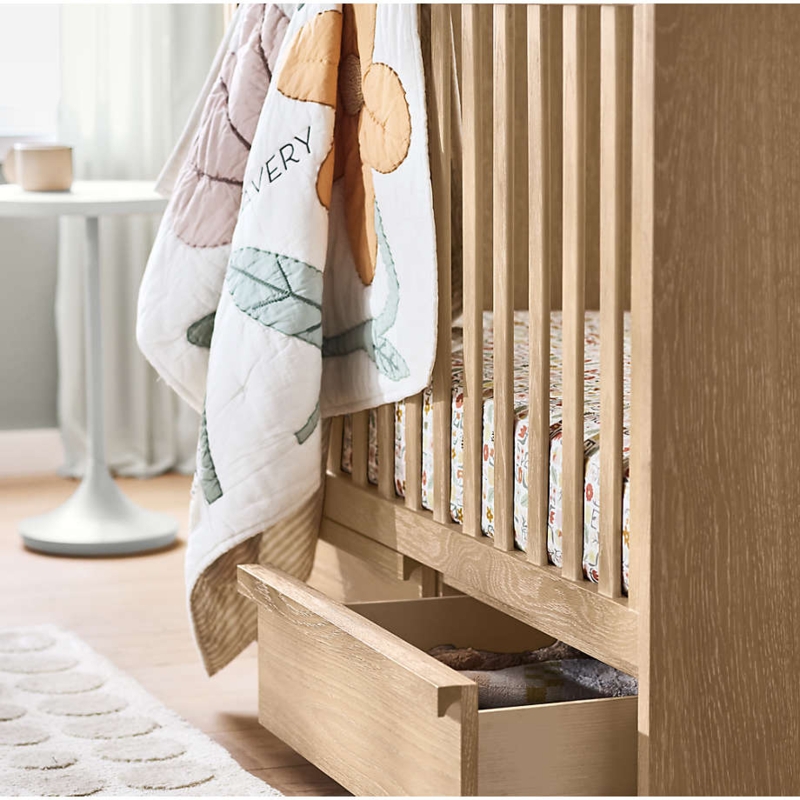 Storage Crib Beveled Handle Natural Oak Organic Nursery Design