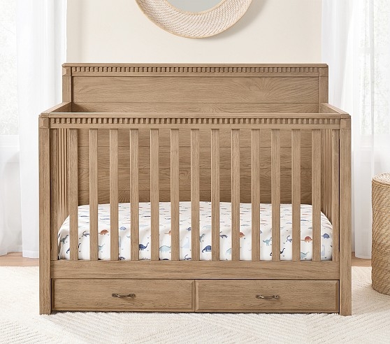 Storage Crib Dentil Molding Warm Honey Wood Oak Finish Baby Bed
