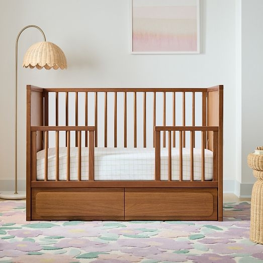Storage Crib Walnut Finish Mid Century Nursery Toddler Kit