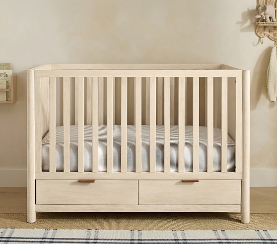 Storage Crib Whitewashed Finish Leather Pulls Modern Nursery Design