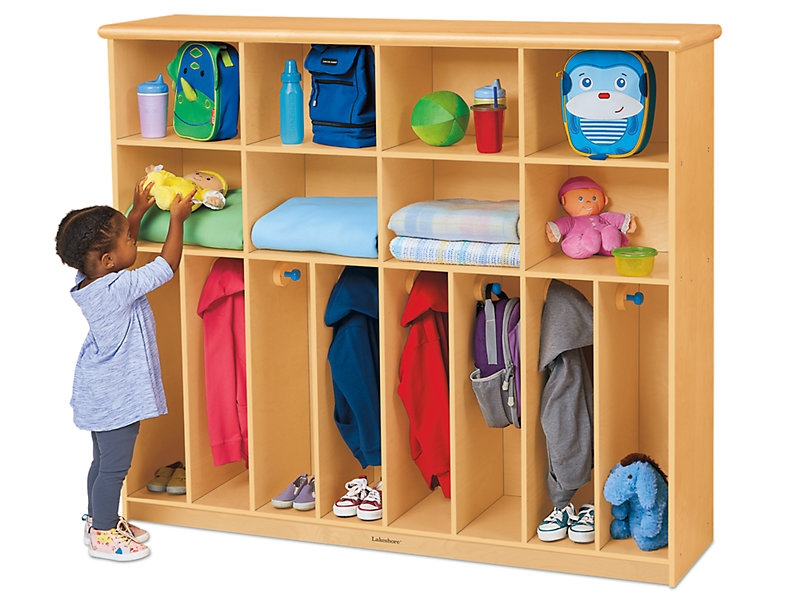 Storage Cubby: 15 Compartments, Blue Coat Hooks for Toddler Storage