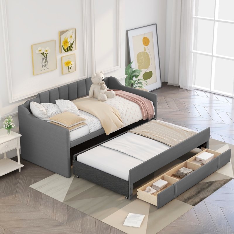 Storage Daybed with Trundle Drawers and Channel Tufting