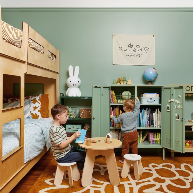 Storage Locker with Integrated Bookcase in Sage Green Metal