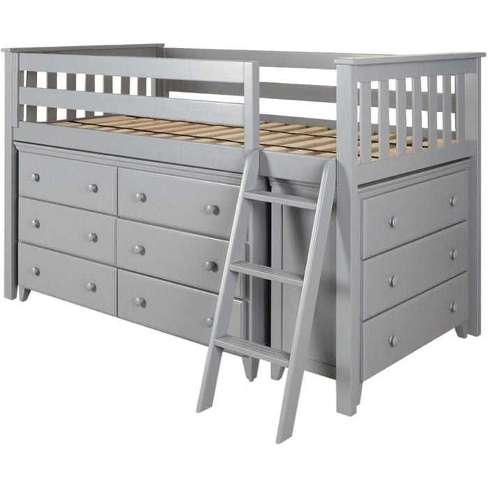 Storage Loft Bed Light Grey Finish Nine Drawer Storage Angled Ladder