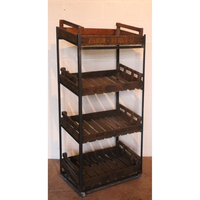 Storage Rack Stenciled Text Chitting Trays Mobile Base Vintage Rustic