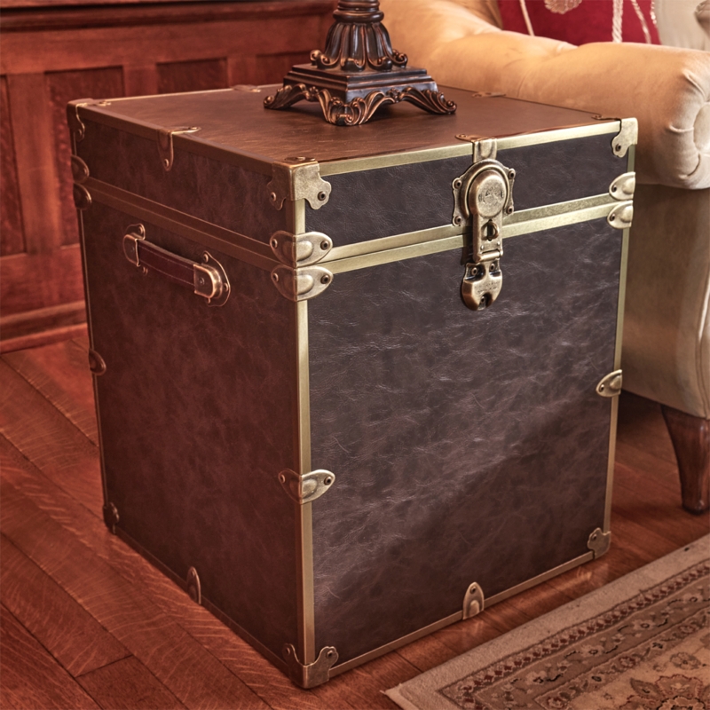 Storage Trunk Cube Latch Lock Corner Protectors Espresso Faux Leather
