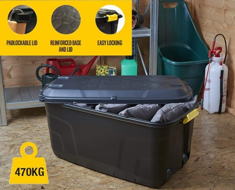 Storage Trunk: High Capacity Garden Bin with Padlockable Lid