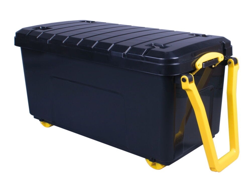 Storage Trunk: Nestable Black and Yellow Bin with Pull Handle
