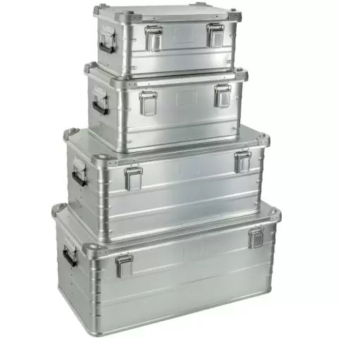 Storage Trunks: Brushed Aluminum Stacked Set with Corner Caps