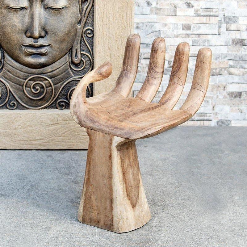 Suarwood Accent Chair: Hand Shaped Carved Form, Sculptural Garden Seat