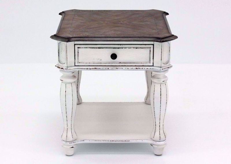 Sunburst Grain Side Table Turned Legs Two Tone