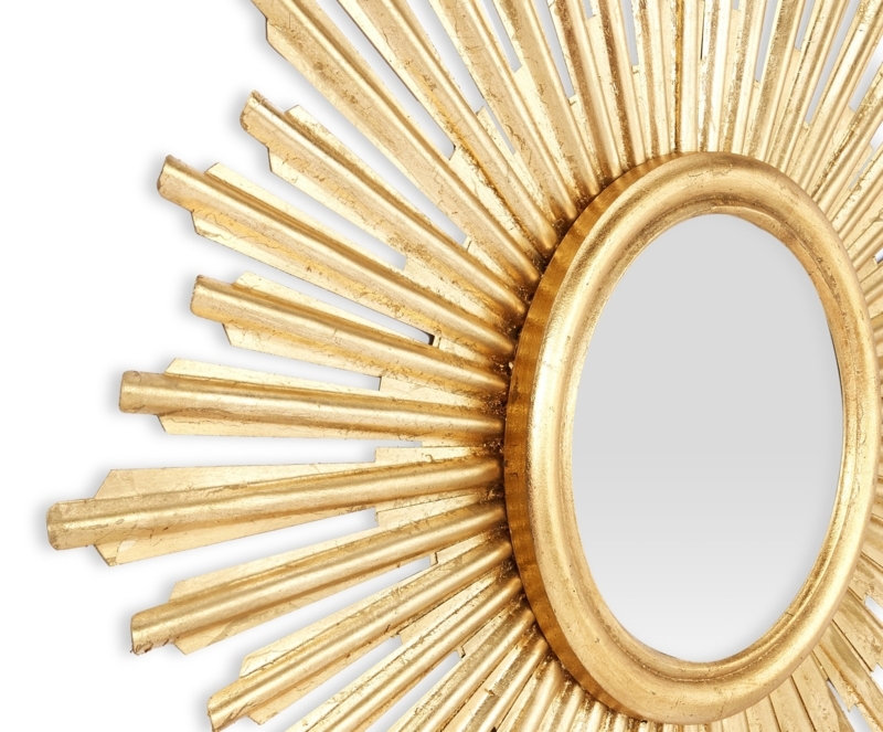 Sunburst Wall Mirror: Distressed Gold with Textured Layered Fluted Rays