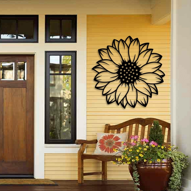 Sunflower Wall Art Laser Cut Matte Black Floral Motif Farmhouse