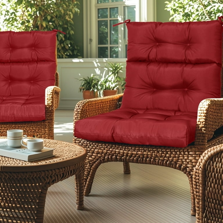 Sunroom Cushions: Cranberry Red Three-Tier Back, Tufted Design