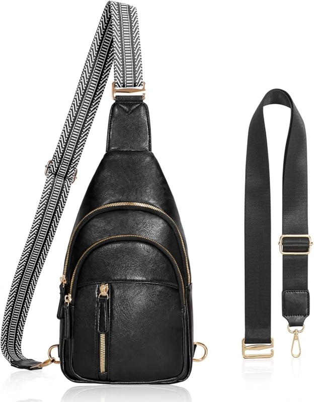 | SUOSDEY Sling Bags for Women Crossbody Leather Sling Backpack  Chest Bag Shoulder Bags for Casual Traveling Hiking Cycling black | Casual  Daypacks