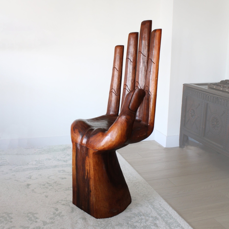 Surrealist Accent Chair: Polished Hand Shaped Sculptural Backrest