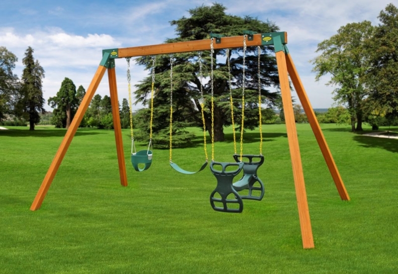 Swing Set A-Frame Construction featuring Forest Green Horse Glider