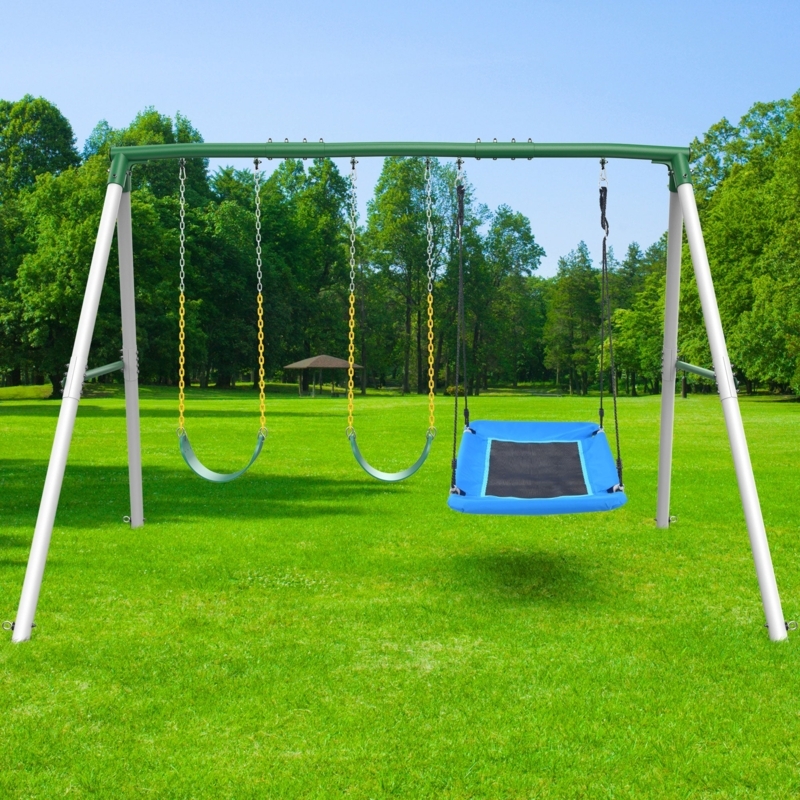 Swing Set with Blue Platform Swing and Two-Tone Frame