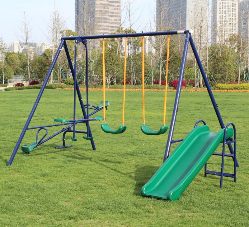 Swing Set with Two-Person Glider and Navy Blue Frame