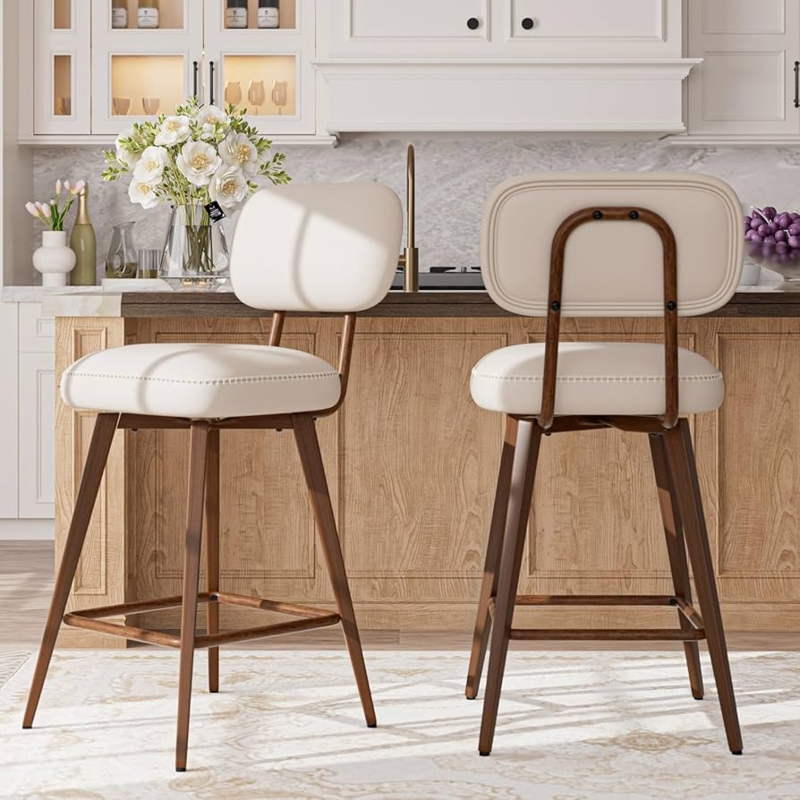 Swivel Bar Stool Exposed U-Shaped Support Low Back Tapered Metal Legs
