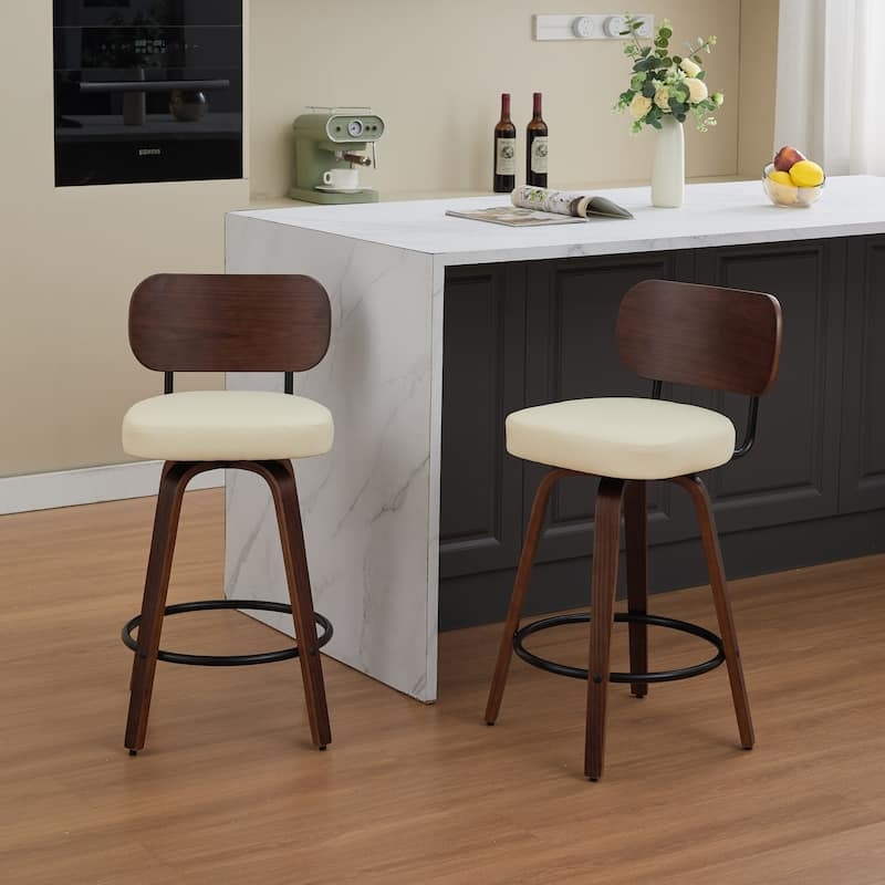 Swivel Bar Stool Walnut Bentwood Back Metal Footrest Ring