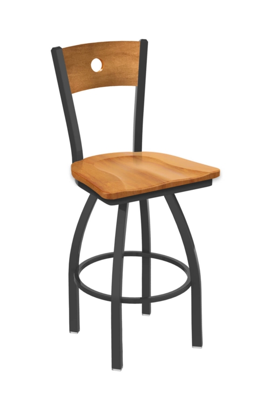 Swivel Bar Stool with Circular Cutout Back and Pewter Finish Frame
