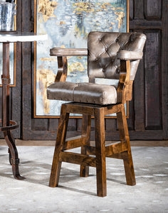 Swivel Barstool Button Tufted Back Slate Grey Traditional Wood