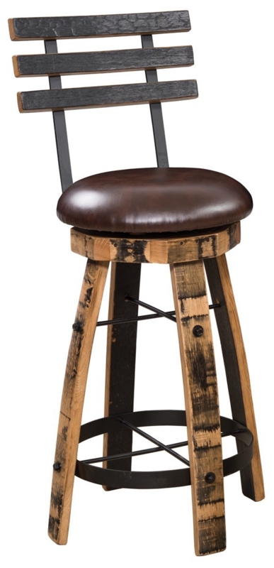 Swivel Barstool Charred Barrel Stave Construction Rustic Wood