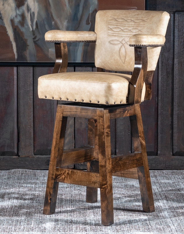 Swivel Barstool Decorative Stitching Palomino Vanilla Leather