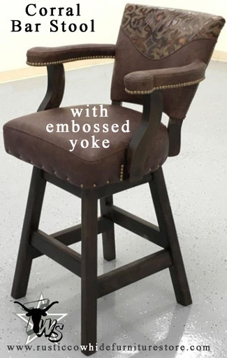 Swivel Barstool Embossed Yoke Chocolate Brown Rustic Western Leather