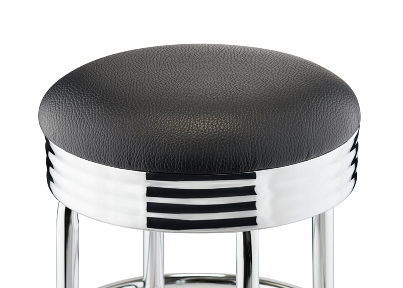 Swivel Counter Stool Pebbled Black Leather-like Ribbed Apron