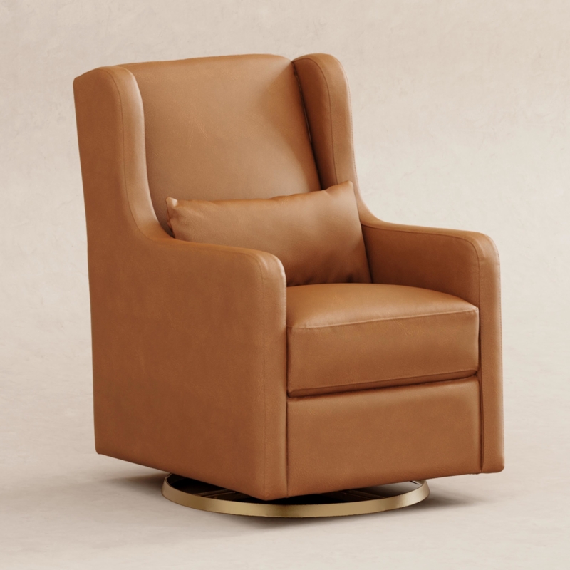 Swivel Glider Camel Vegan Leather Wingback Champagne Gold Base