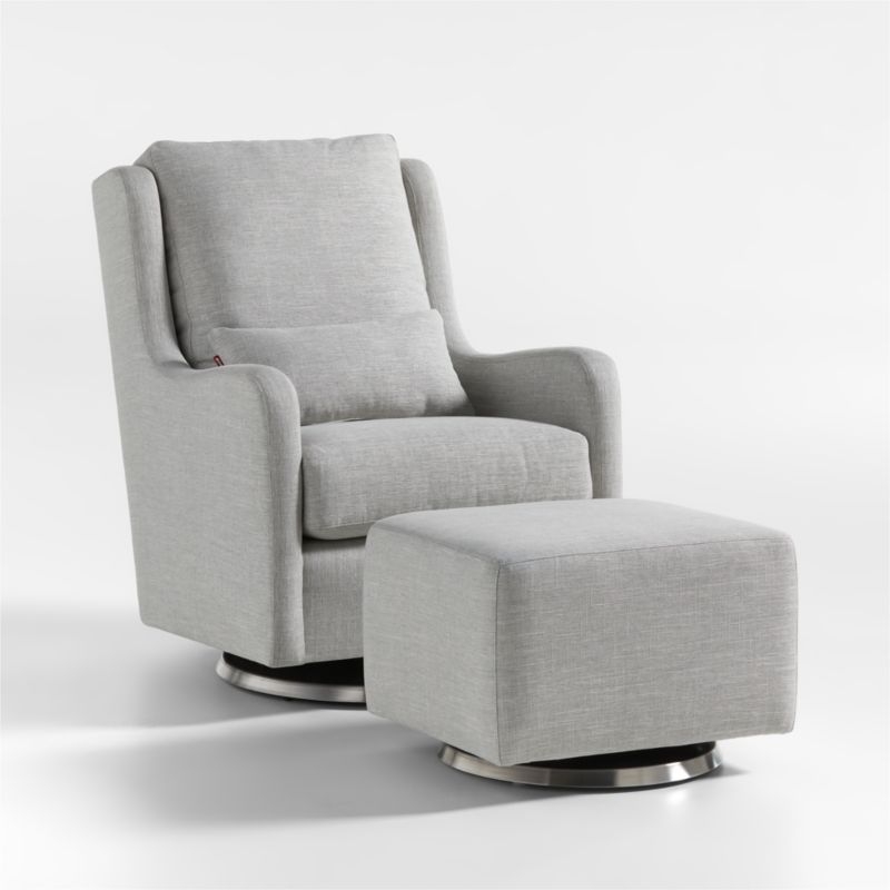 Swivel Glider Chair and Ottoman Set with Brushed Metal Base