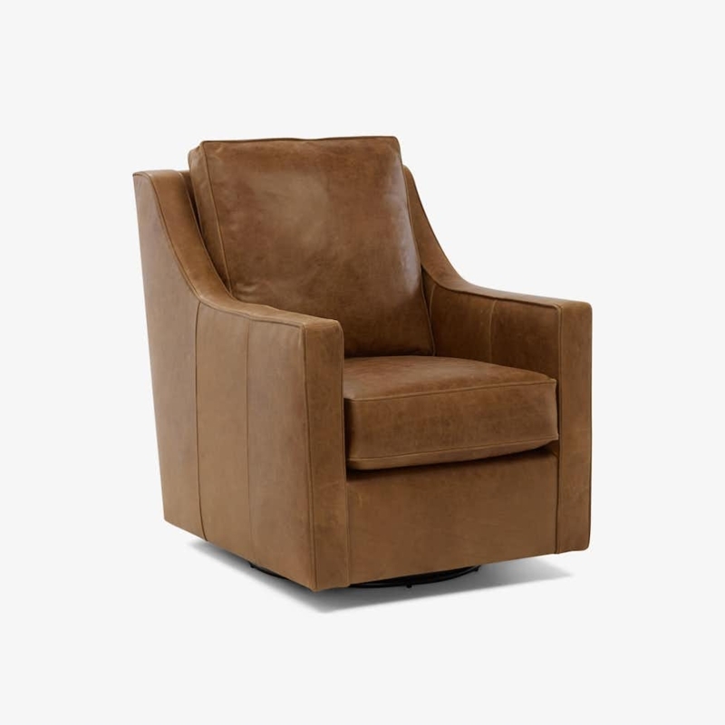 Swivel Glider Chair Tobacco Brown Leather Track Arms Transitional