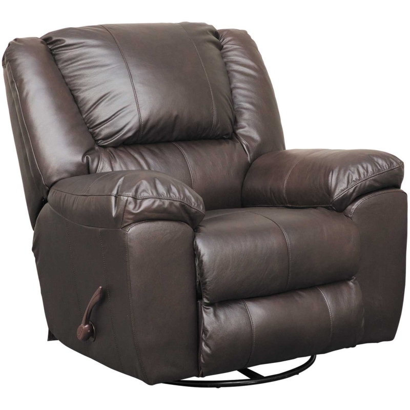 Swivel Glider Recliner Espresso Italian Leather Pillow Top Arms