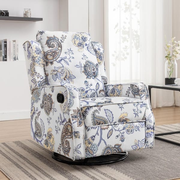 Swivel Glider Recliner with Blue and Yellow Paisley Print Fabric