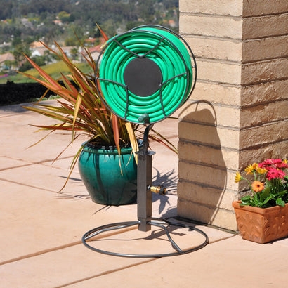 Swivel Hose Reel Stand: Square Post, Freestanding Industrial Style