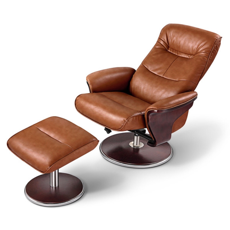 Swivel Recliner and Ottoman with Bentwood Accents
