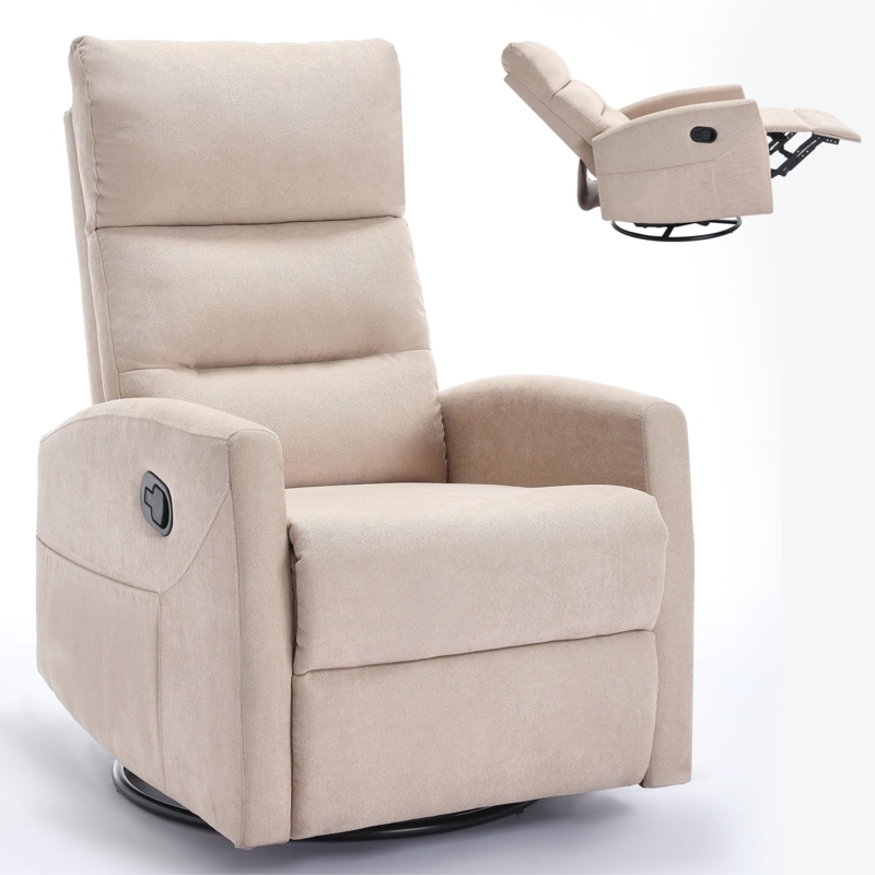 Swivel Recliner Beige High Backrest Segmented Cushioning Manual
