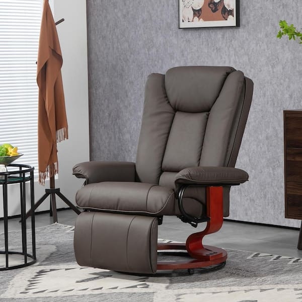 Swivel Recliner Chocolate Brown C-Shaped Base Ergonomic Leather-Like
