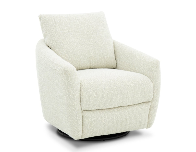 Swivel Recliner Off-White Nubby Weave Power Motion Modern