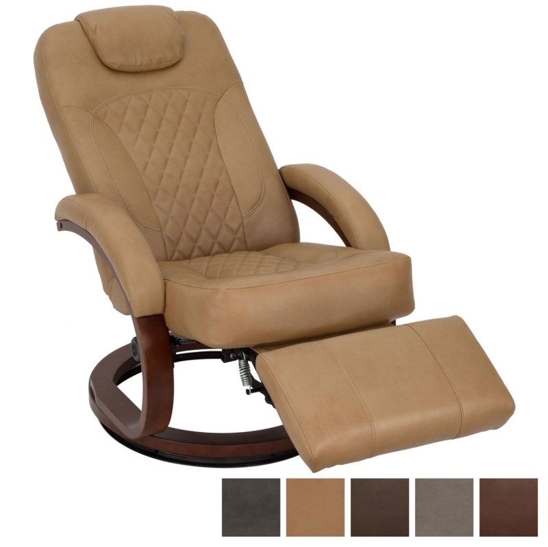 Swivel Recliner Warm Tan Diamond Quilted Mahogany Base