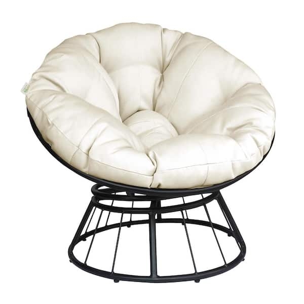 Swivel Saucer Chair Beige Tufted Cushion Cage Frame