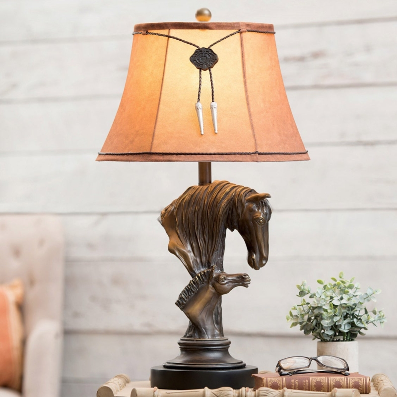 Table Lamp: Antique Bronze Horse and Colt Sculpture, Rustic Ranch Lighting