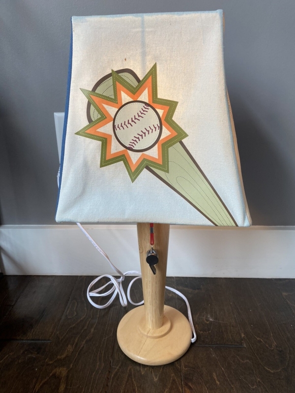 Table Lamp Baseball Bat Base Whistle Pull Chain Graphic Shade Kids Light
