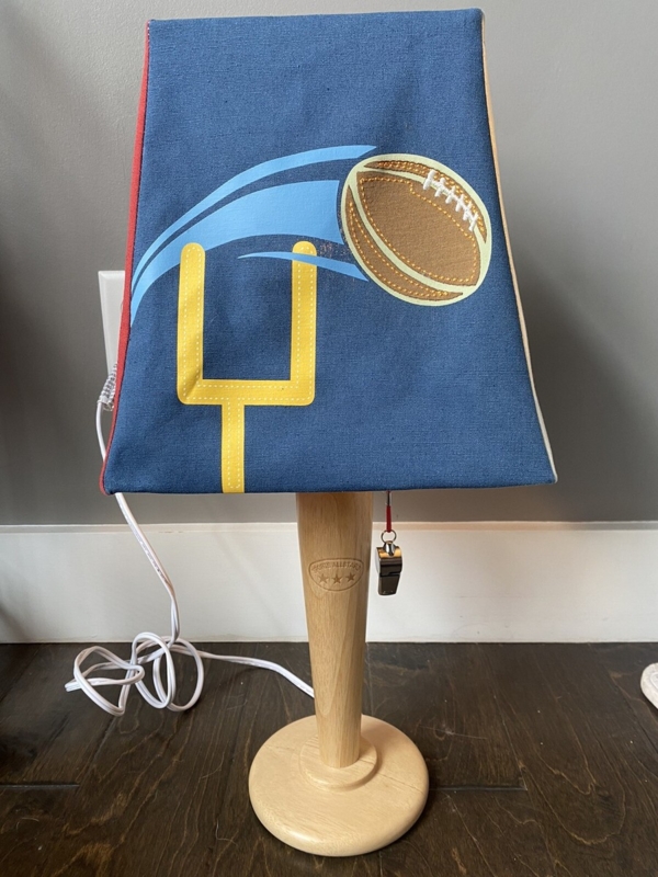 Table Lamp Baseball Bat Base Whistle Pull Chain Navy Embroidered Shade