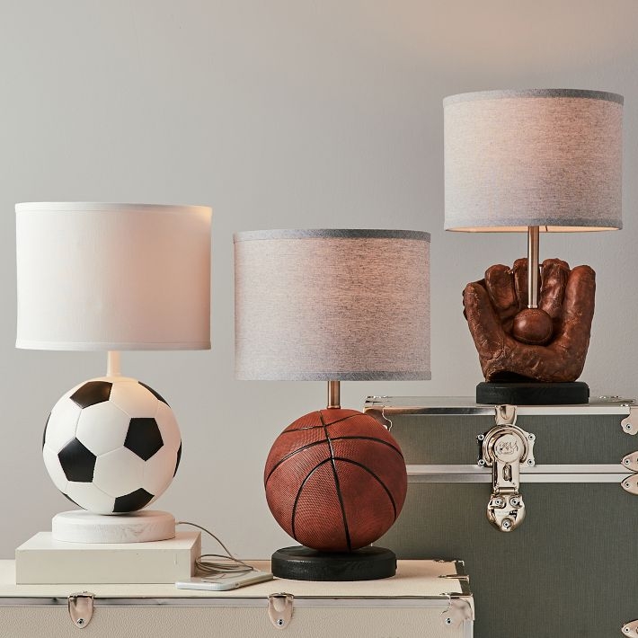 Table Lamp Basketball Base Gray Drum Shade Integrated USB Charging