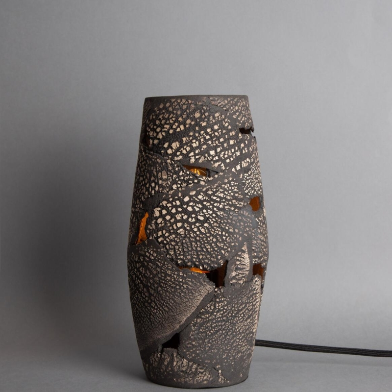 Table Lamp Black Clay Cracked Earth Texture Irregular Cutouts